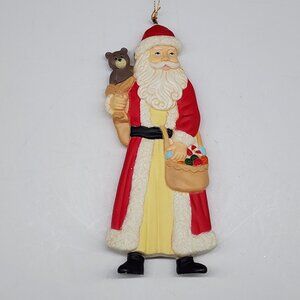 Vintage Kurt Adler Santa Claus Christmas Ornament With Teddy Bear Candy Basket